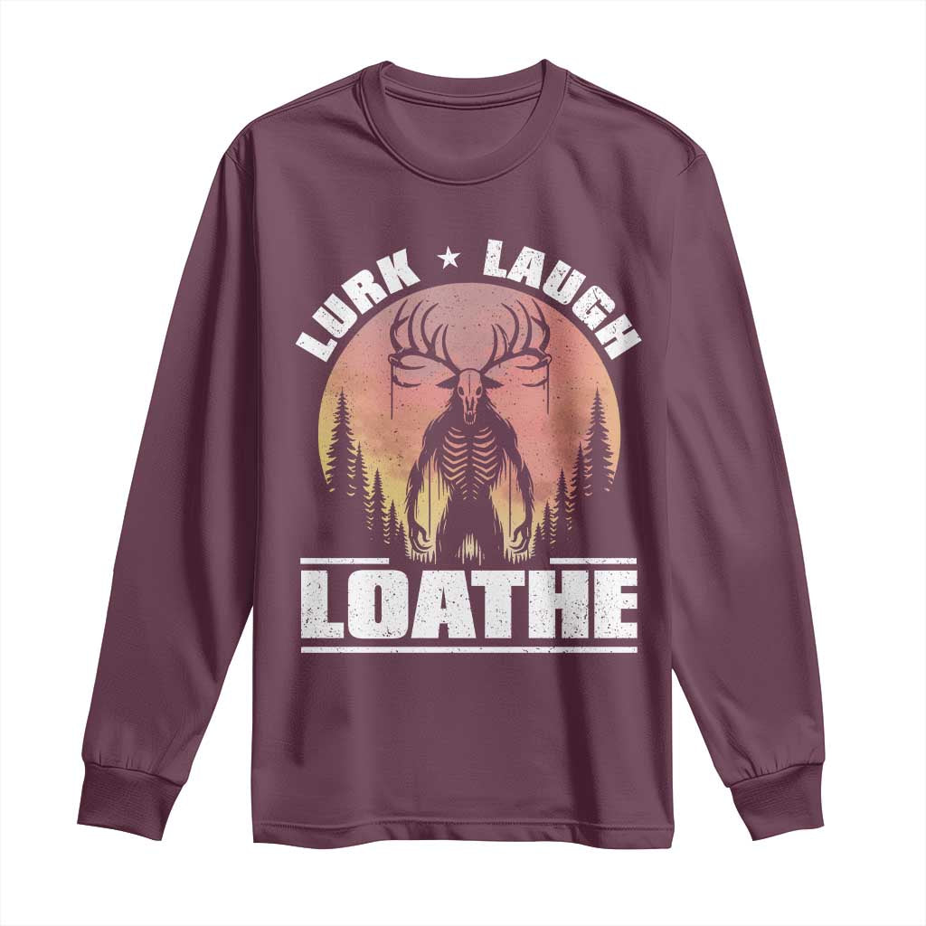 Funny Wendigo Cryptid Lurk Laugh Loathe Long Sleeve Shirt TS11 Maroon Print Your Wear
