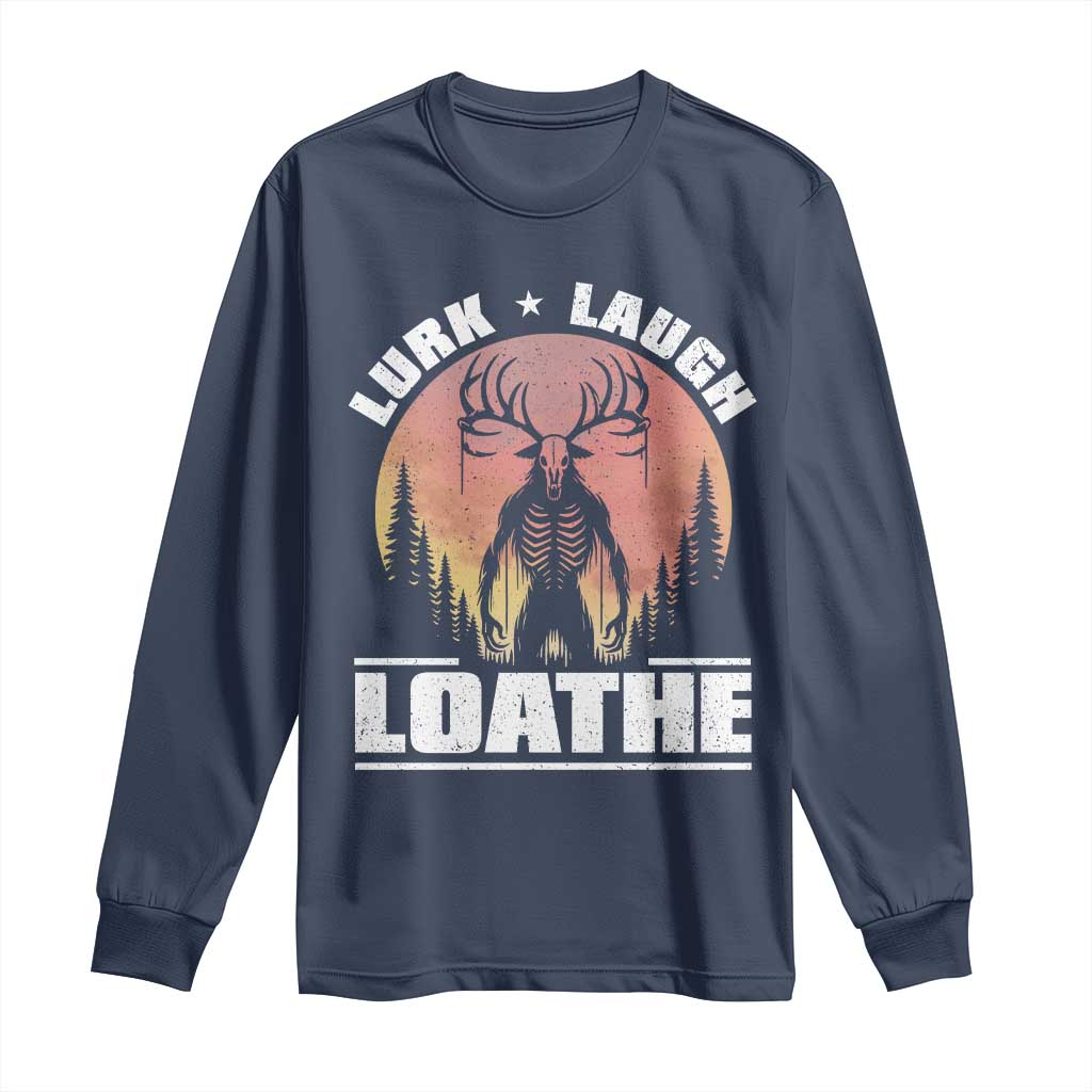 Funny Wendigo Cryptid Lurk Laugh Loathe Long Sleeve Shirt TS11 Navy Print Your Wear