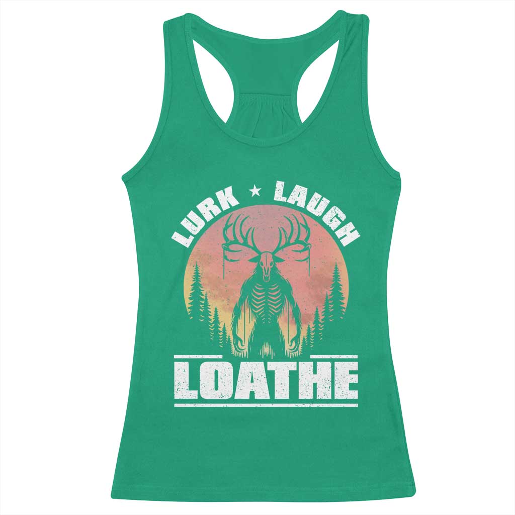 Funny Wendigo Cryptid Lurk Laugh Loathe Racerback Tank Top TS11 Irish Green Print Your Wear