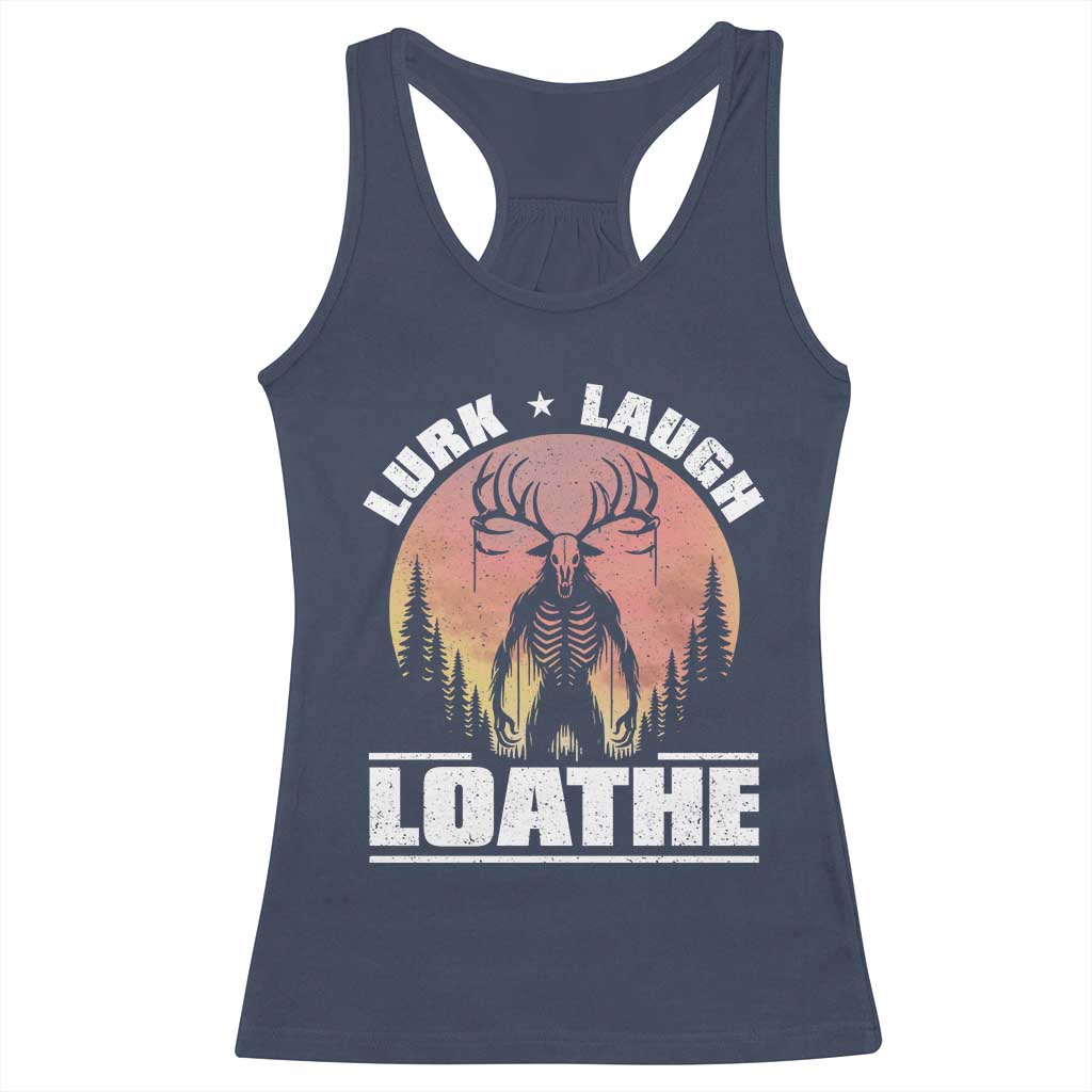Funny Wendigo Cryptid Lurk Laugh Loathe Racerback Tank Top TS11 Navy Print Your Wear