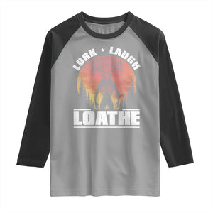 Funny Wendigo Cryptid Lurk Laugh Loathe Raglan Shirt TS11 Sport Gray Black Print Your Wear
