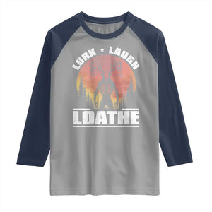 Funny Wendigo Cryptid Lurk Laugh Loathe Raglan Shirt TS11 Sport Gray Navy Print Your Wear