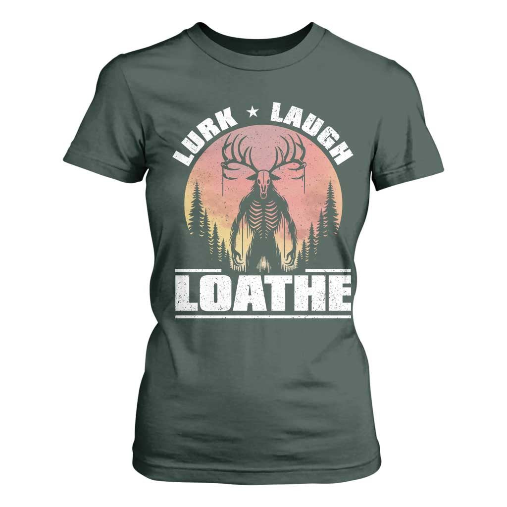 Funny Wendigo Cryptid Lurk Laugh Loathe T Shirt For Women TS11 Dark Forest Green Print Your Wear
