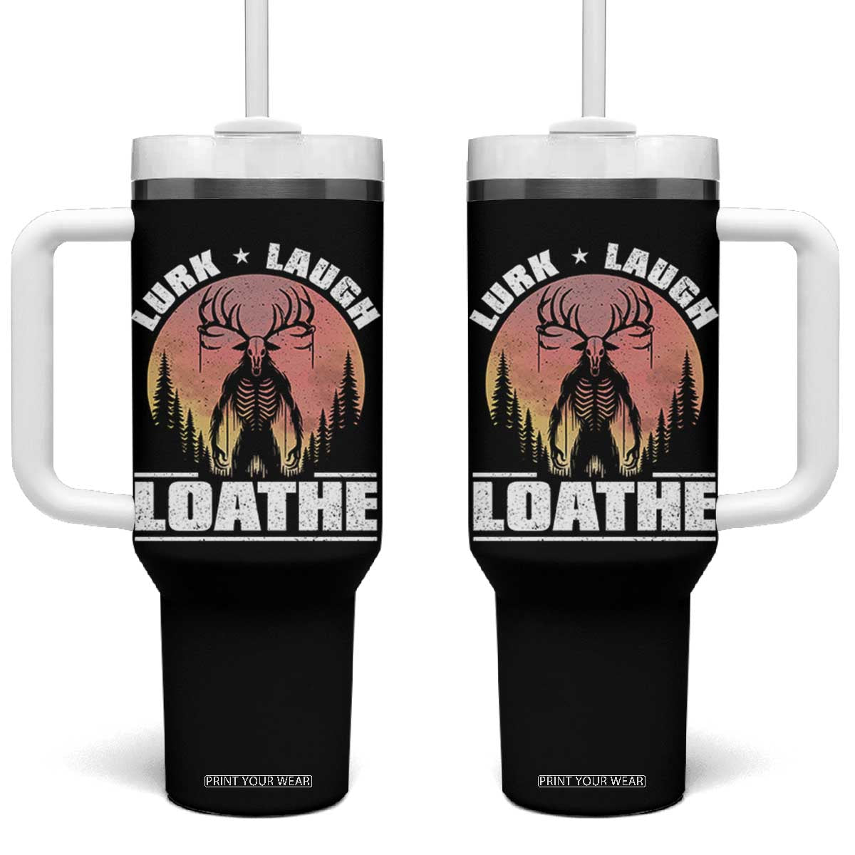 Funny Wendigo Cryptid Lurk Laugh Loathe Tumbler With Handle TS11 One Size: 40 oz Black Print Your Wear
