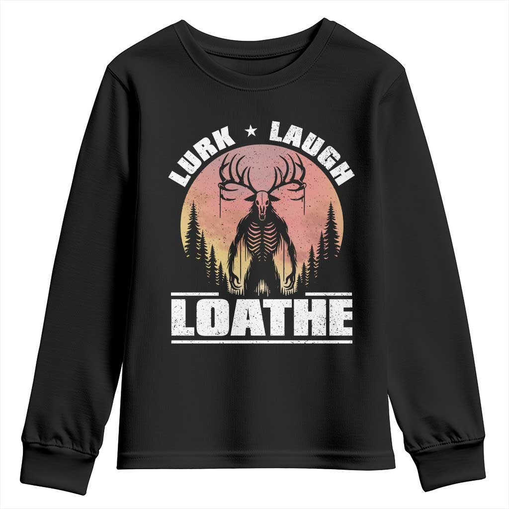 Funny Wendigo Cryptid Lurk Laugh Loathe Youth Sweatshirt TS11 Black Print Your Wear