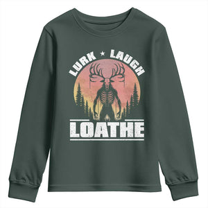 Funny Wendigo Cryptid Lurk Laugh Loathe Youth Sweatshirt TS11 Dark Forest Green Print Your Wear