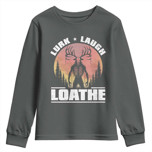 Funny Wendigo Cryptid Lurk Laugh Loathe Youth Sweatshirt TS11 Dark Heather Print Your Wear