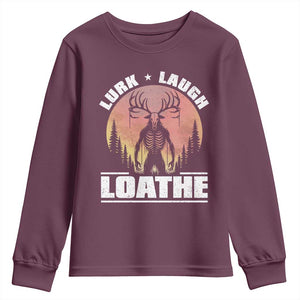 Funny Wendigo Cryptid Lurk Laugh Loathe Youth Sweatshirt TS11 Maroon Print Your Wear