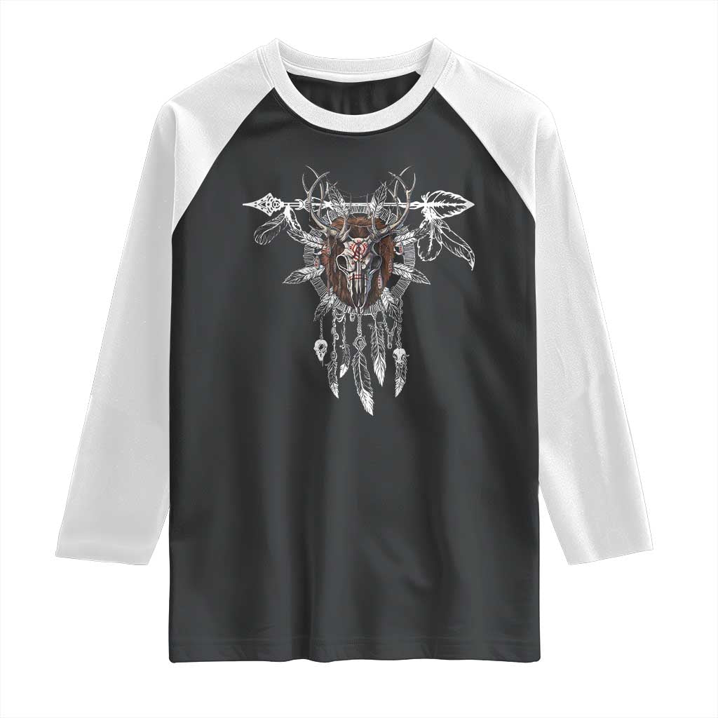 Native American Wendigo Monster Skinwalker Dreamcatcher Raglan Shirt TS11 Black White Print Your Wear