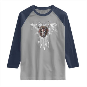 Native American Wendigo Monster Skinwalker Dreamcatcher Raglan Shirt TS11 Sport Gray Navy Print Your Wear