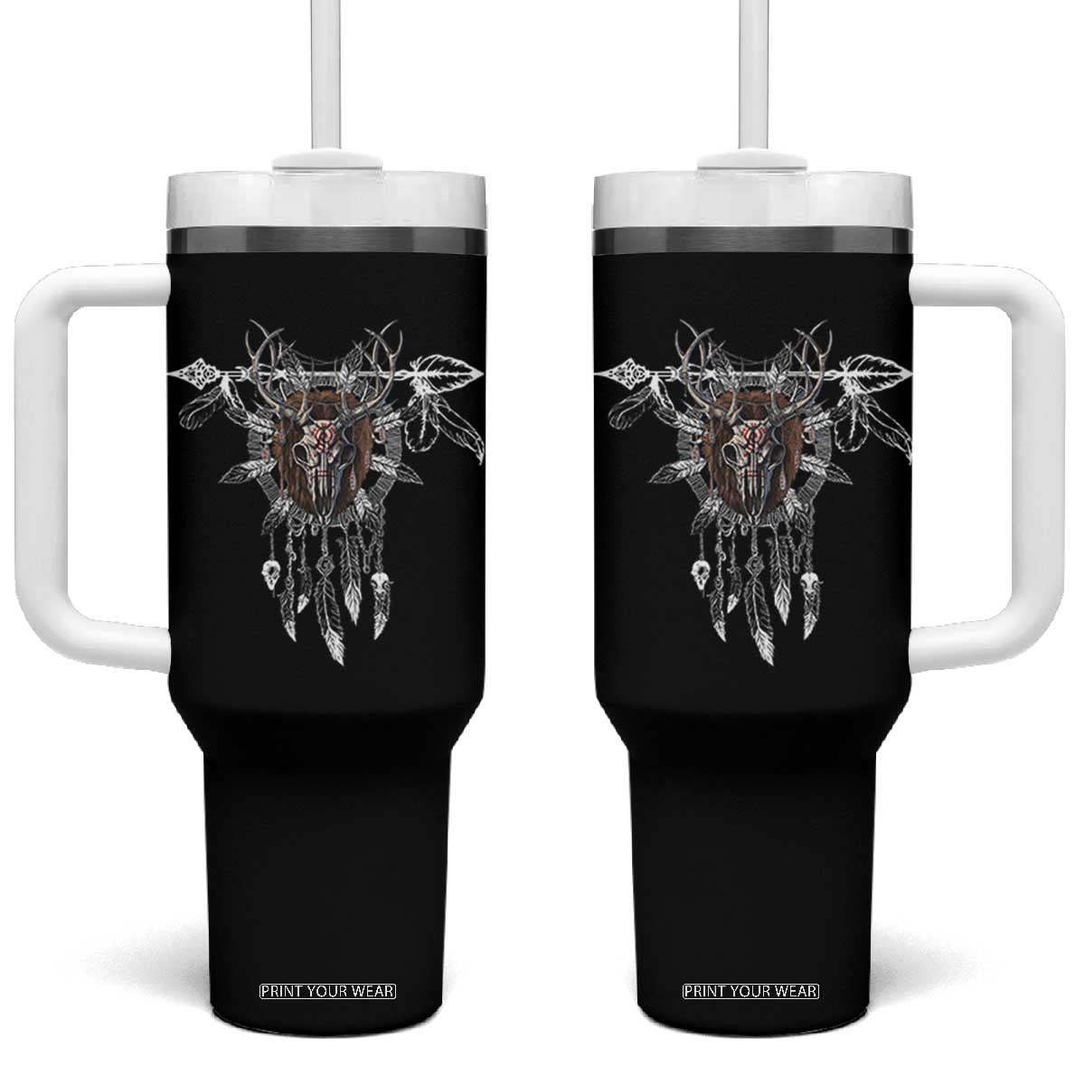 Native American Wendigo Monster Skinwalker Dreamcatcher Tumbler With Handle TS11 One Size: 40 oz Black Print Your Wear