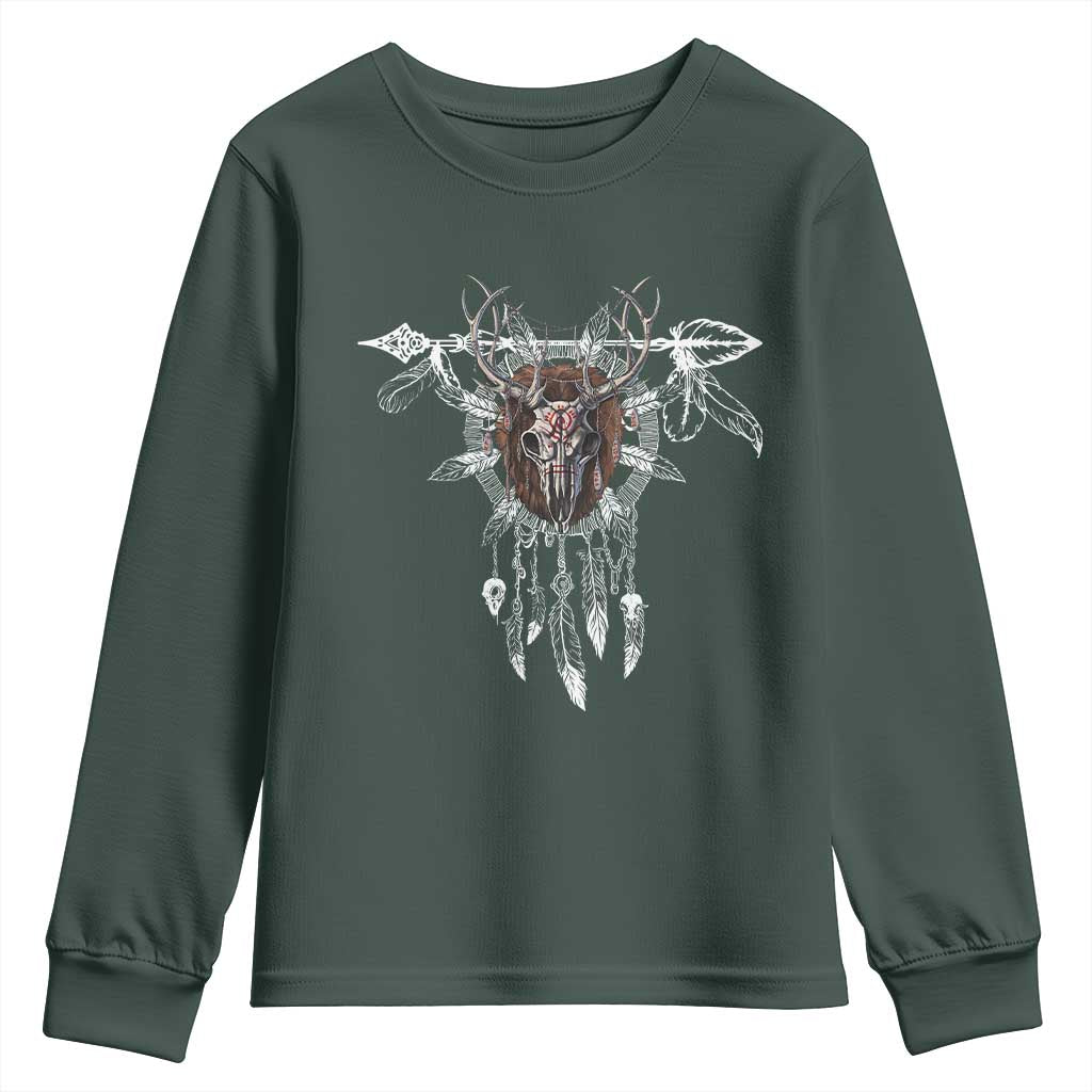 Native American Wendigo Monster Skinwalker Dreamcatcher Youth Sweatshirt TS11 Dark Forest Green Print Your Wear