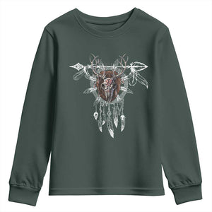 Native American Wendigo Monster Skinwalker Dreamcatcher Youth Sweatshirt TS11 Dark Forest Green Print Your Wear