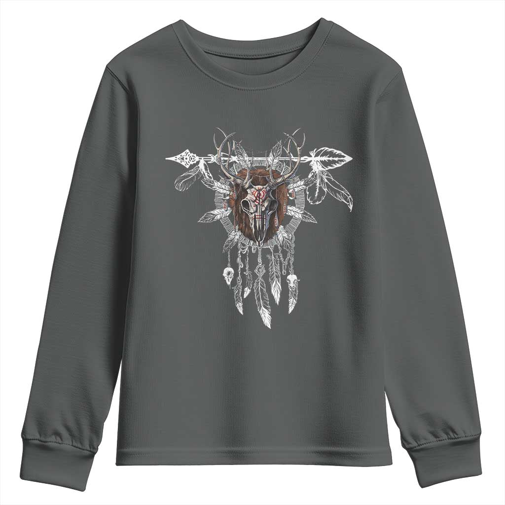 Native American Wendigo Monster Skinwalker Dreamcatcher Youth Sweatshirt TS11 Dark Heather Print Your Wear