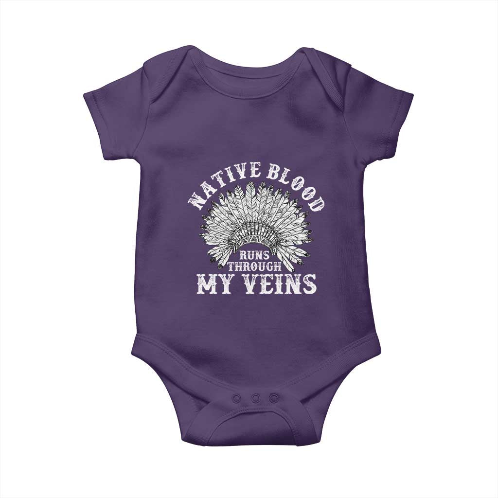 Native Blood Runs Through My Veins Baby Onesie Native American War Bonnet TS11 Purple Print Your Wear