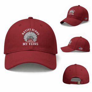 Native Blood Runs Through My Veins Baseball Cap Native American War Bonnet