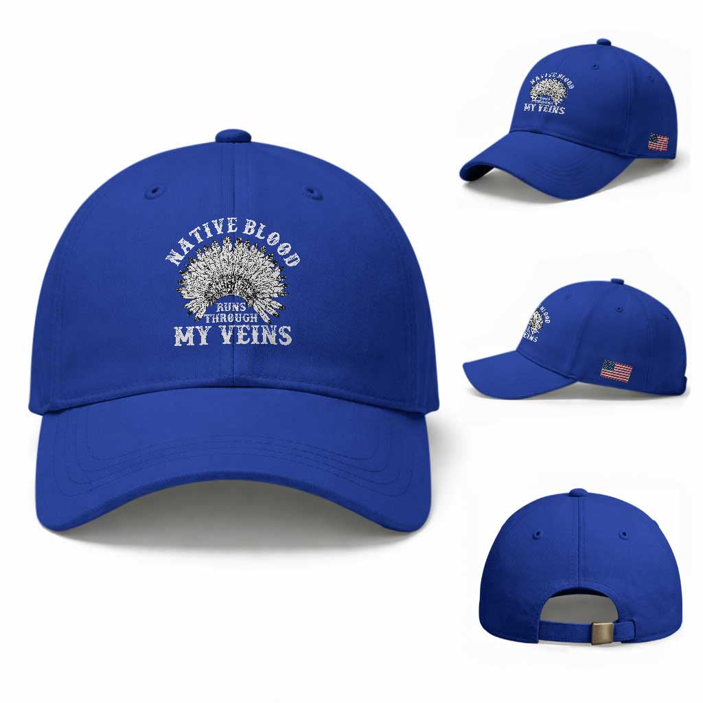 Native Blood Runs Through My Veins Baseball Cap Native American War Bonnet
