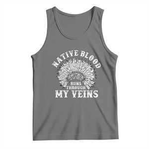 Native Blood Runs Through My Veins Tank Top Native American War Bonnet TS11 Black Heather Print Your Wear