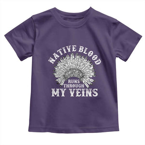 Native Blood Runs Through My Veins Toddler T Shirt Native American War Bonnet TS11 Purple Print Your Wear