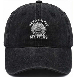 Native Blood Runs Through My Veins Washed Cotton Baseball Cap Native American War Bonnet