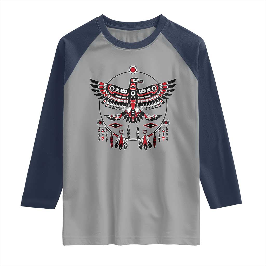 Thunderbird Native American Northwest Coast Art Raglan Shirt TS11 Sport Gray Navy Print Your Wear
