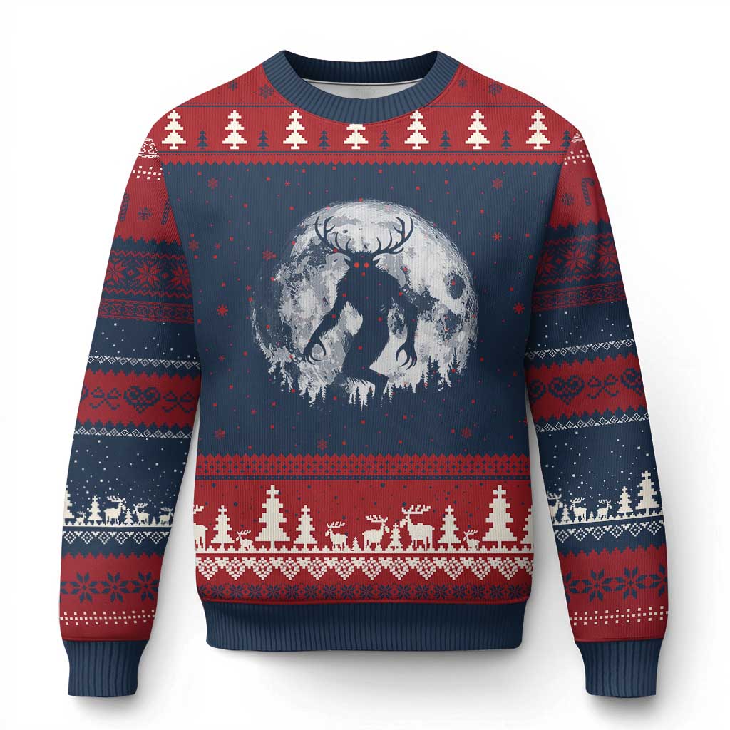 Wendigo Monster Ugly Christmas Sweater Skinwalker Night Stroll Cryptid Full Moon TS11 Navy Red Print Your Wear
