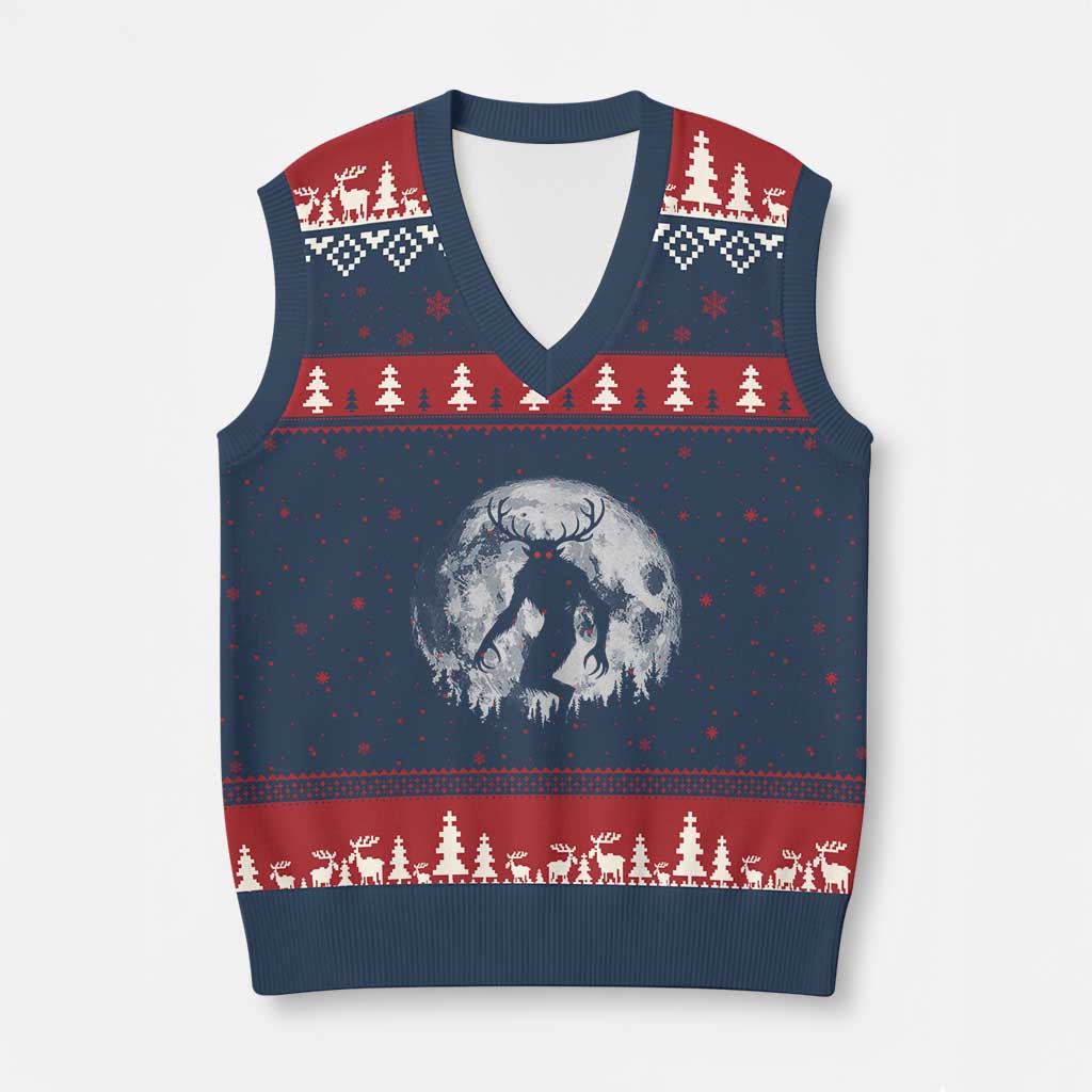 Wendigo Monster V-Neck Knit Sweater Vest Skinwalker Night Stroll Cryptid Full Moon TS11 Navy Red Print Your Wear