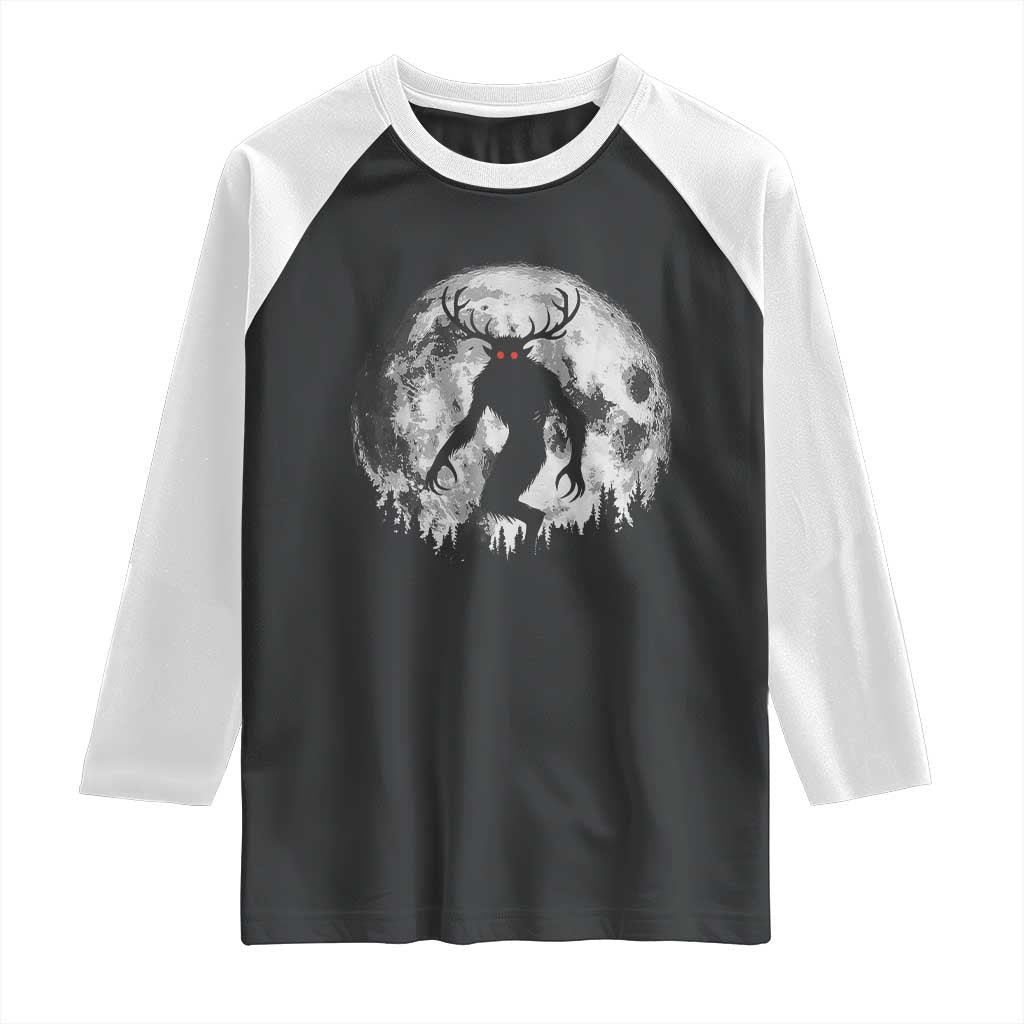 Wendigo Monster Raglan Shirt Skinwalker Night Stroll Cryptid Full Moon TS11 Black White Print Your Wear