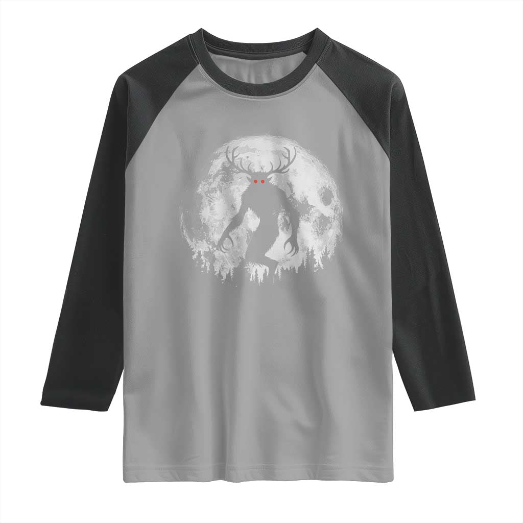 Wendigo Monster Raglan Shirt Skinwalker Night Stroll Cryptid Full Moon TS11 Sport Gray Black Print Your Wear