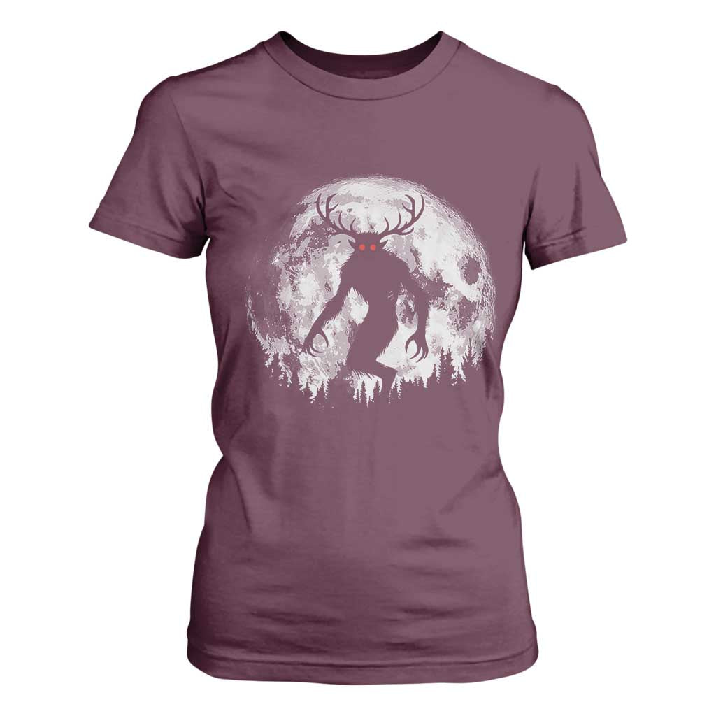 Wendigo Monster T Shirt For Women Skinwalker Night Stroll Cryptid Full Moon TS11 Maroon Print Your Wear