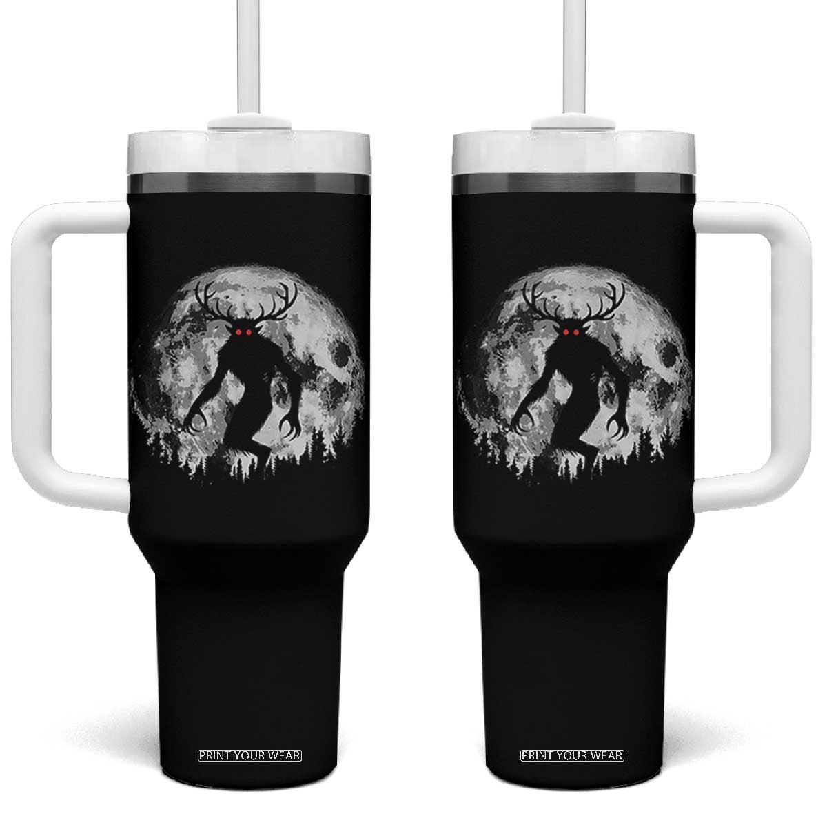 Wendigo Monster Tumbler With Handle Skinwalker Night Stroll Cryptid Full Moon TS11 One Size: 40 oz Black Print Your Wear