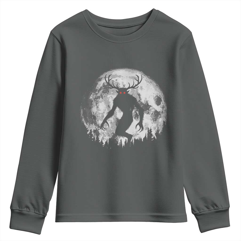 Wendigo Monster Youth Sweatshirt Skinwalker Night Stroll Cryptid Full Moon TS11 Dark Heather Print Your Wear