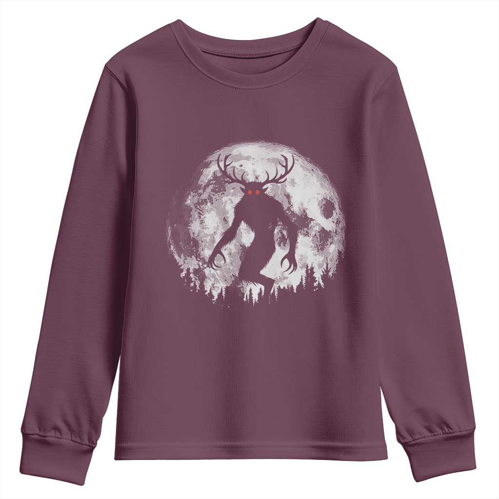 Wendigo Monster Youth Sweatshirt Skinwalker Night Stroll Cryptid Full Moon TS11 Maroon Print Your Wear