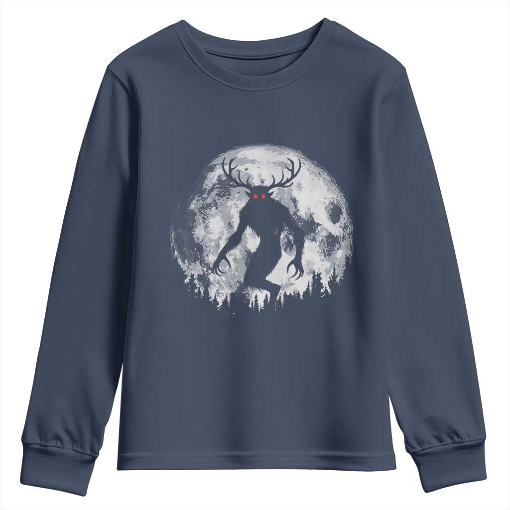 Wendigo Monster Youth Sweatshirt Skinwalker Night Stroll Cryptid Full Moon TS11 Navy Print Your Wear