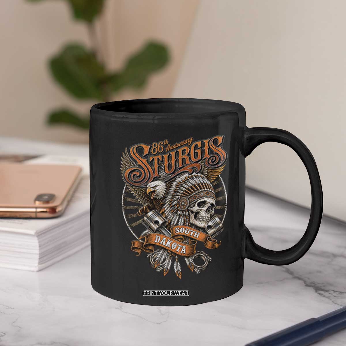 Sturgis South Dakota Indian American Rider Skull 86th Anniversary Coffee Mug