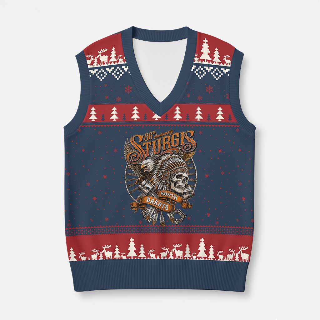 Sturgis South Dakota Indian American Rider Skull 86th Anniversary V-Neck Knit Sweater Vest