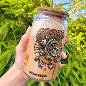 Sturgis South Dakota Indian American Rider Skull 86th Anniversary Glass Can