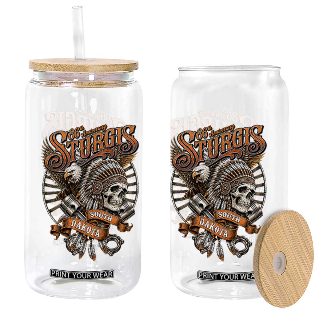 Sturgis South Dakota Indian American Rider Skull 86th Anniversary Glass Can