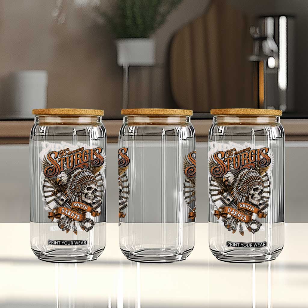 Sturgis South Dakota Indian American Rider Skull 86th Anniversary Glass Can