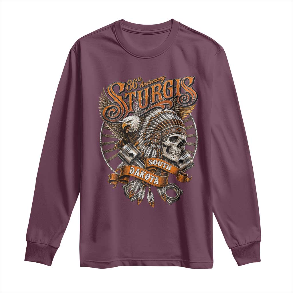 Sturgis South Dakota Indian American Rider Skull 86th Anniversary Long Sleeve Shirt