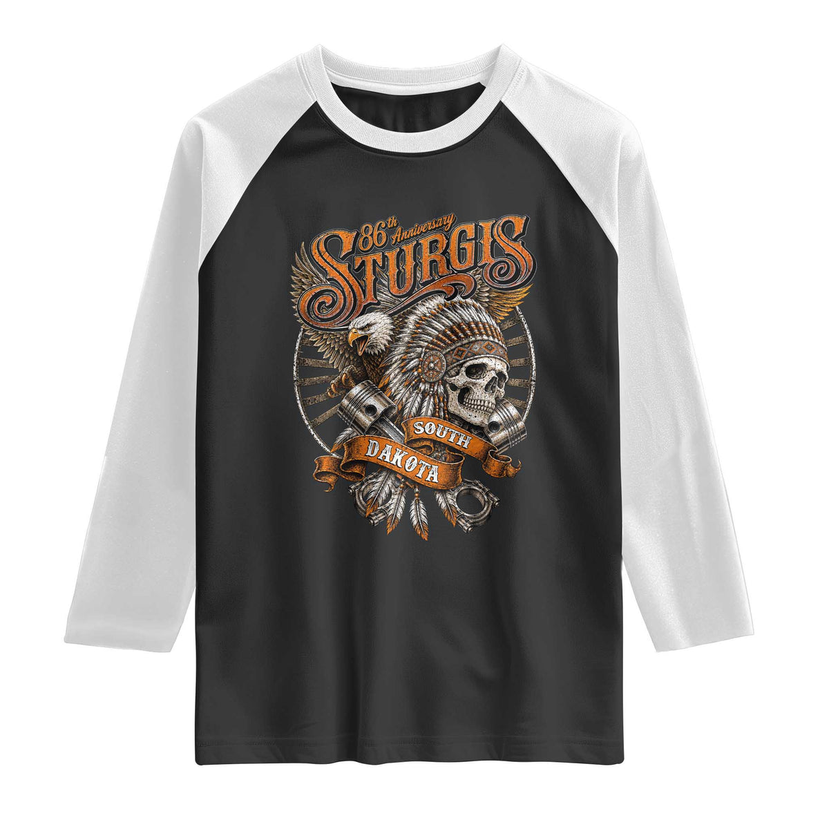 Sturgis South Dakota Indian American Rider Skull 86th Anniversary Raglan Shirt