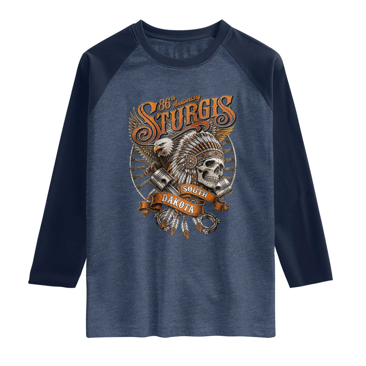 Sturgis South Dakota Indian American Rider Skull 86th Anniversary Raglan Shirt