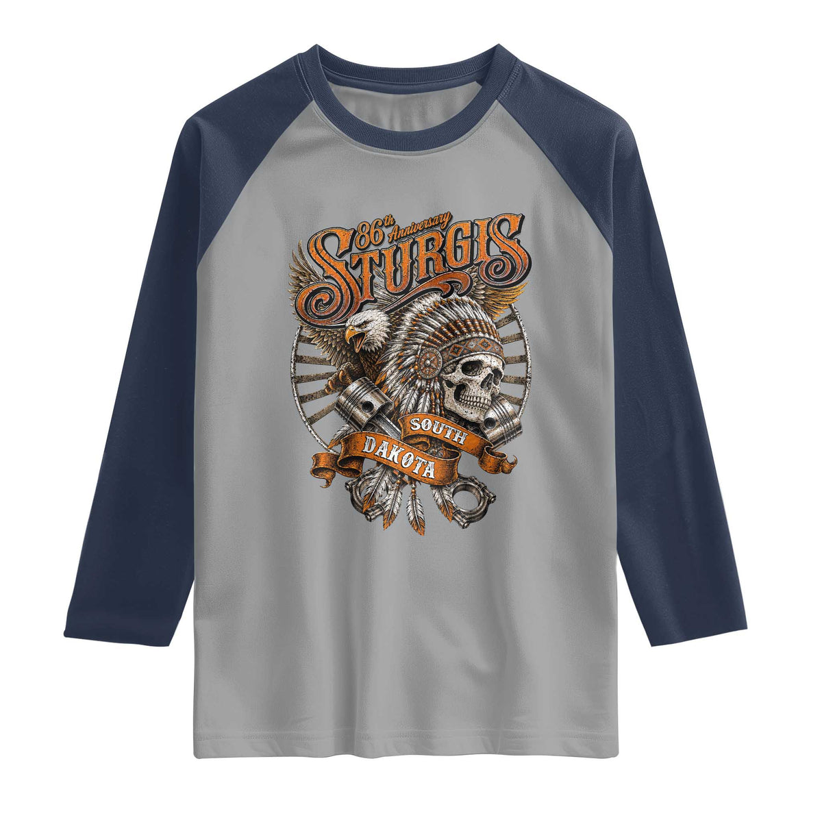 Sturgis South Dakota Indian American Rider Skull 86th Anniversary Raglan Shirt