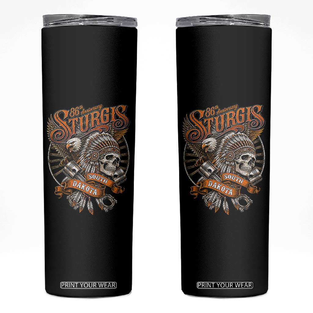 Sturgis South Dakota Indian American Rider Skull 86th Anniversary Skinny Tumbler