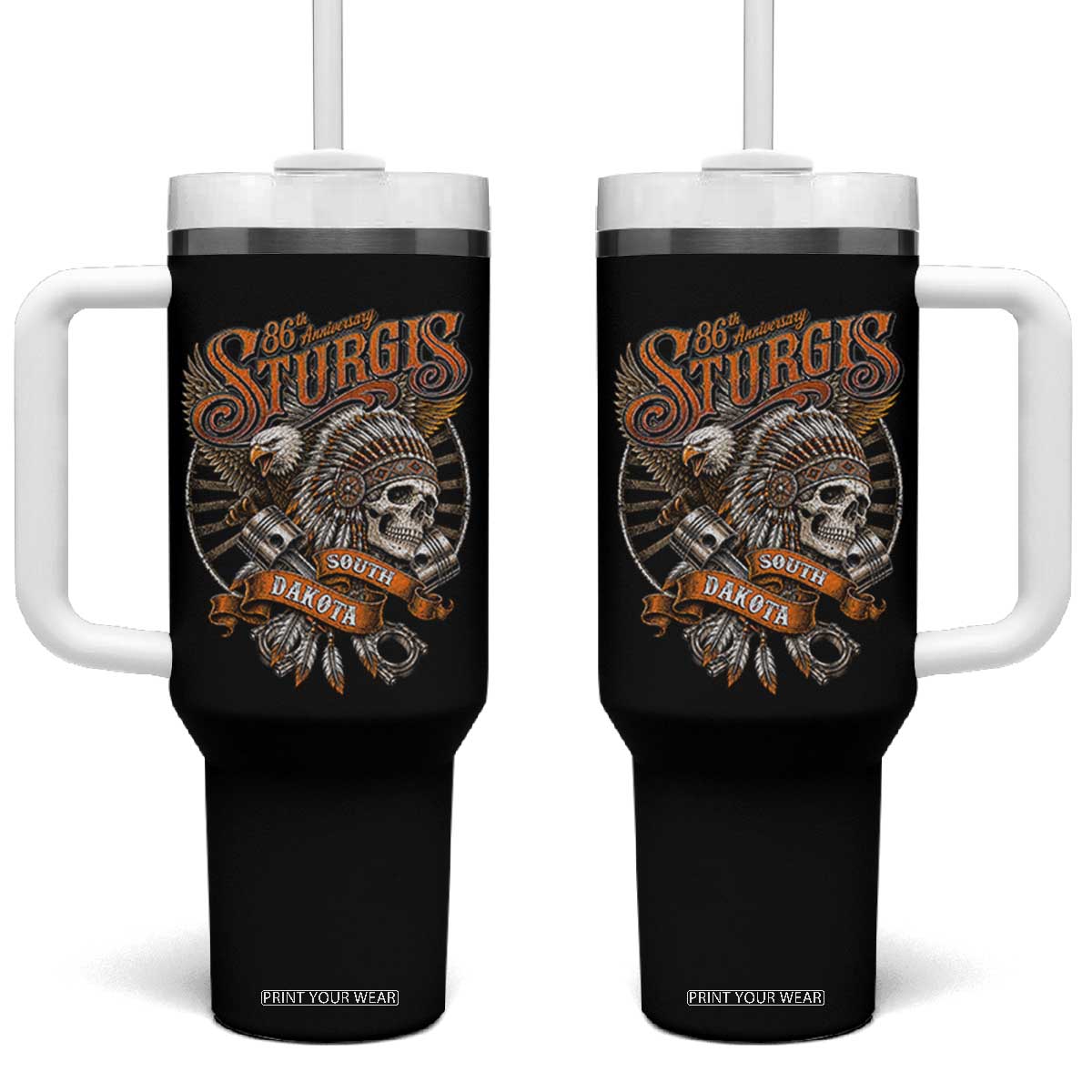 Sturgis South Dakota Indian American Rider Skull 86th Anniversary Tumbler With Handle TS11 One Size: 40 oz Black Print Your Wear