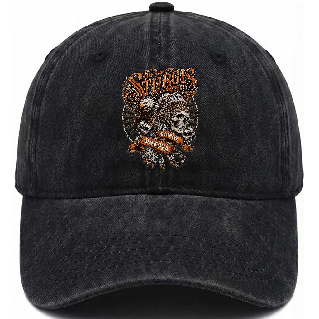 Sturgis South Dakota Indian American Rider Skull 86th Anniversary Washed Cotton Baseball Cap TS11 Print Your Wear
