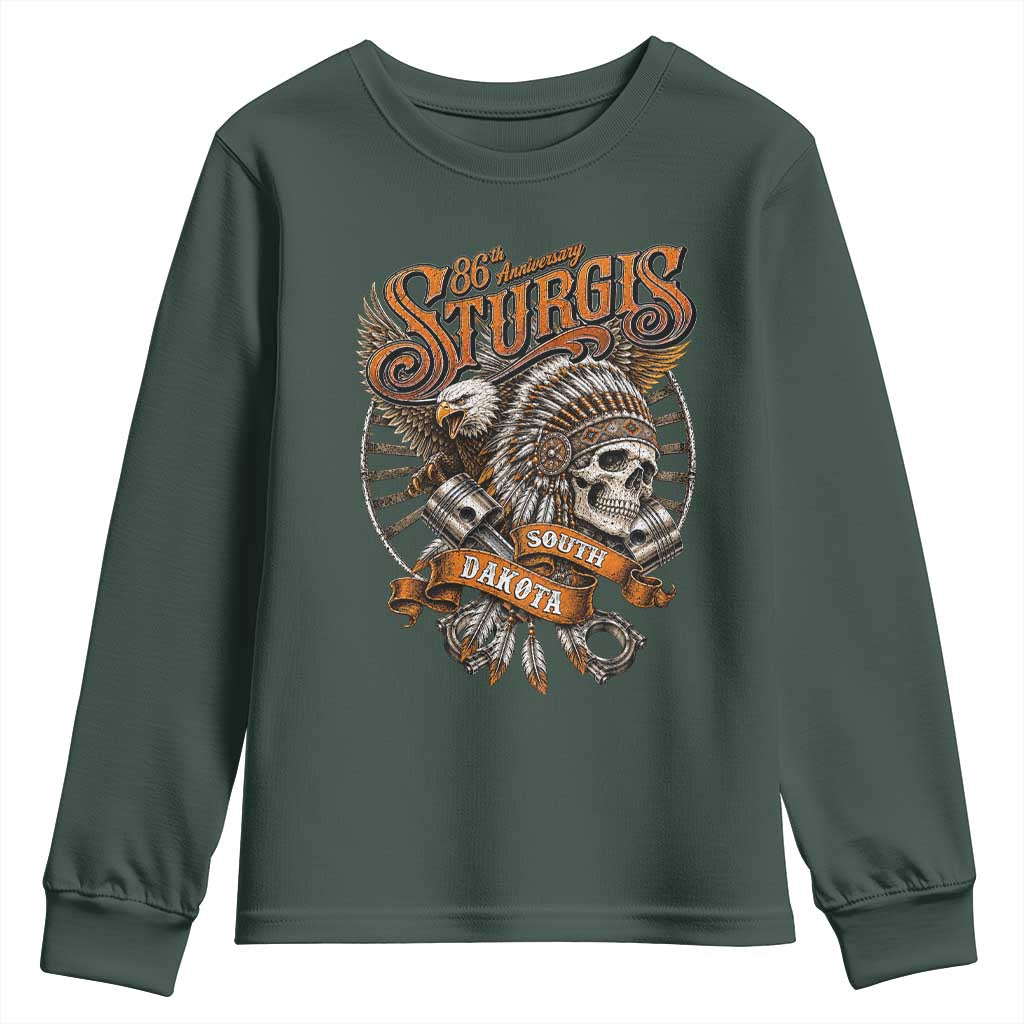 Sturgis South Dakota Indian American Rider Skull 86th Anniversary Youth Sweatshirt