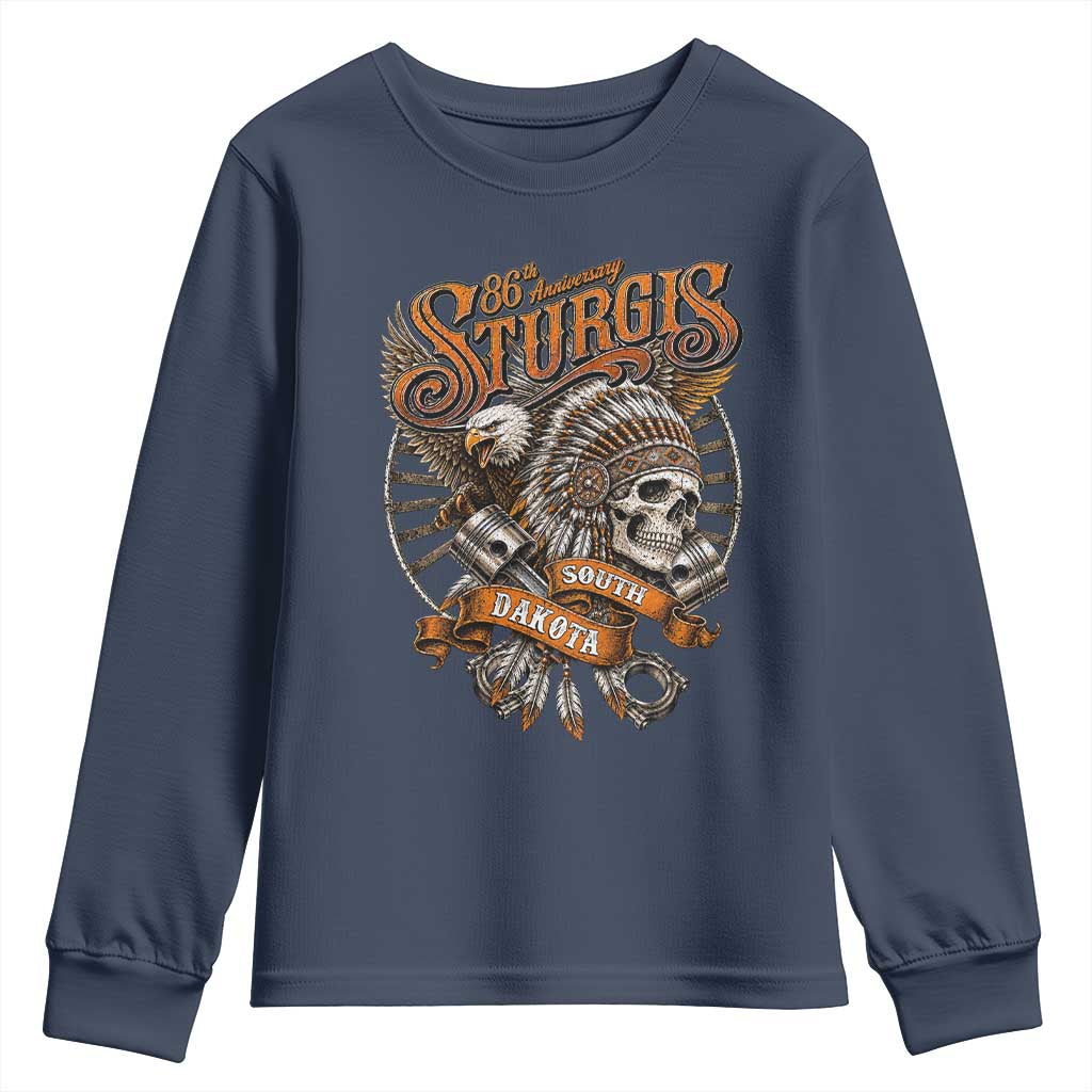 Sturgis South Dakota Indian American Rider Skull 86th Anniversary Youth Sweatshirt