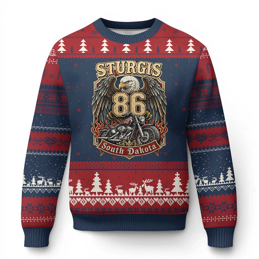 Sturgis South Dakota Motorcycle Lover Eagle 86th Anniversary Ugly Christmas Sweater TS11 Navy Red Print Your Wear