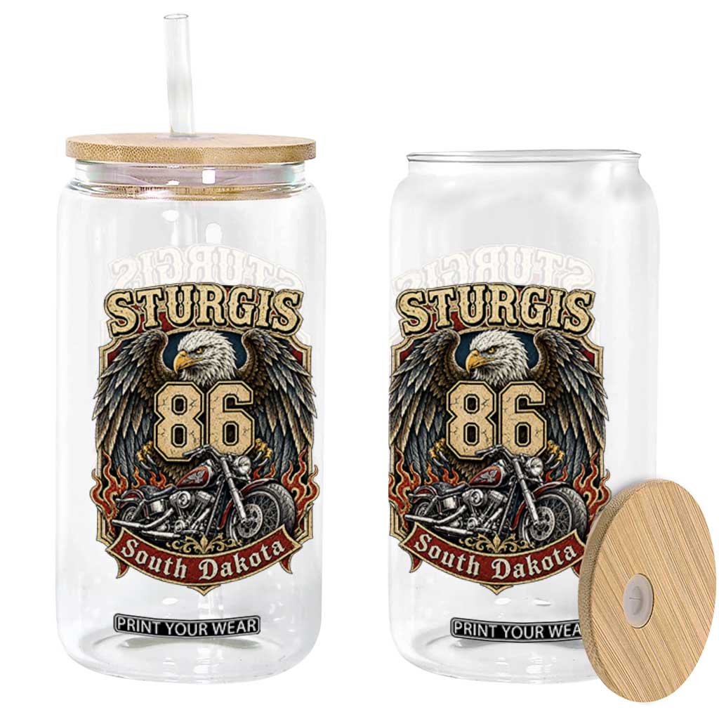 Sturgis South Dakota Motorcycle Lover Eagle 86th Anniversary Glass Can